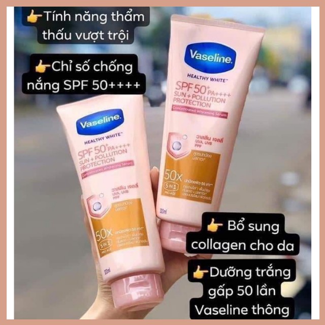 (Auth)Dưỡng thể trắng da Vaseline 50x SPF 50 PA++++ Thái Lan 320ml