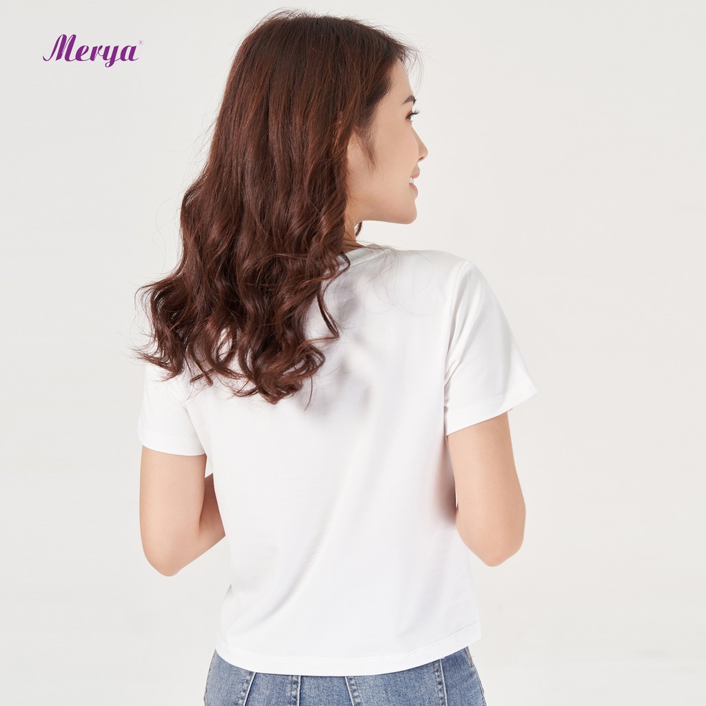 Áo thun cotton nữ ngắn tay cổ tim Merya TSC0121 áo croptop