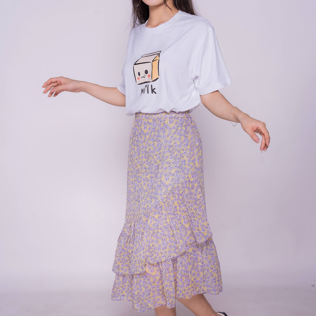 Chân váy dài, chất liệu voan mềm mại, họa tiết hoa nhí, thiết kế cao cấp TKFASHION CVK460