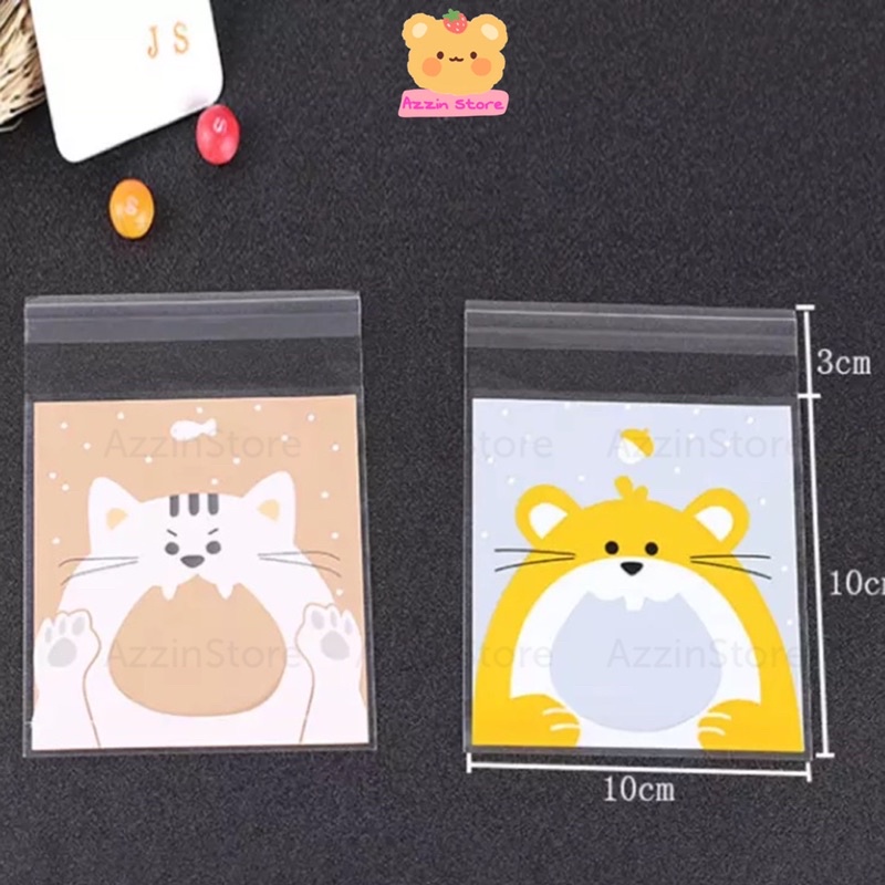 10 Túi Dán Miệng Đựng Bánh Quy Kẹo Đồ Vật Hình Mèo Chuột Đáng Yêu Azzin Store