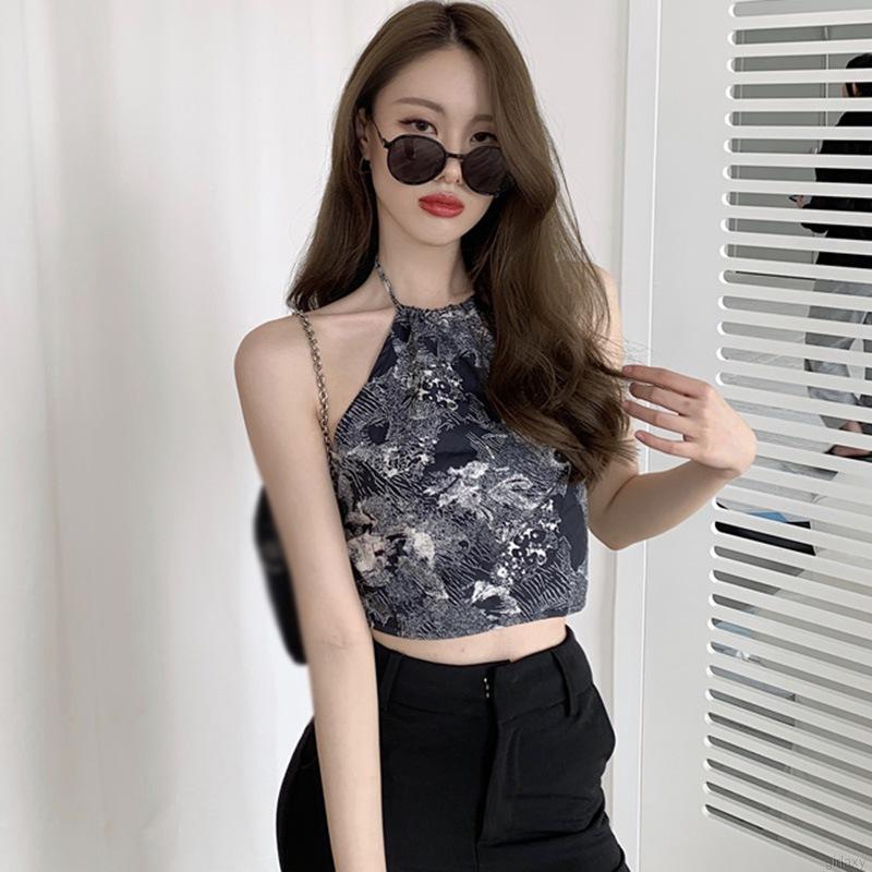 Áo lửng hai dây in họa tiết phong cách Hàn Quốc quyến rũ dành cho nữ