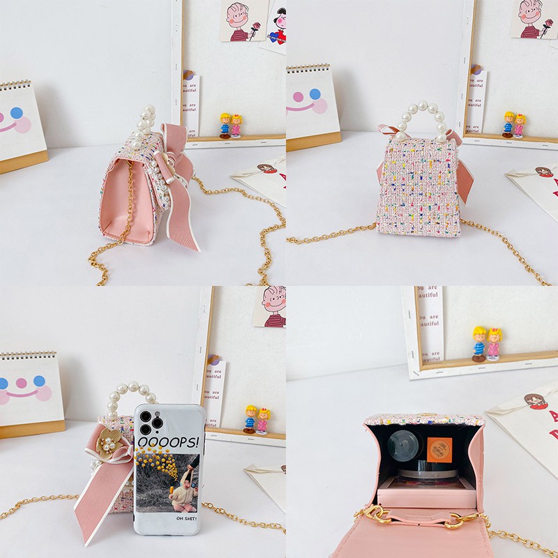 Túi đeo chéo vai đính ngọc trai dễ thương dành cho bé gái