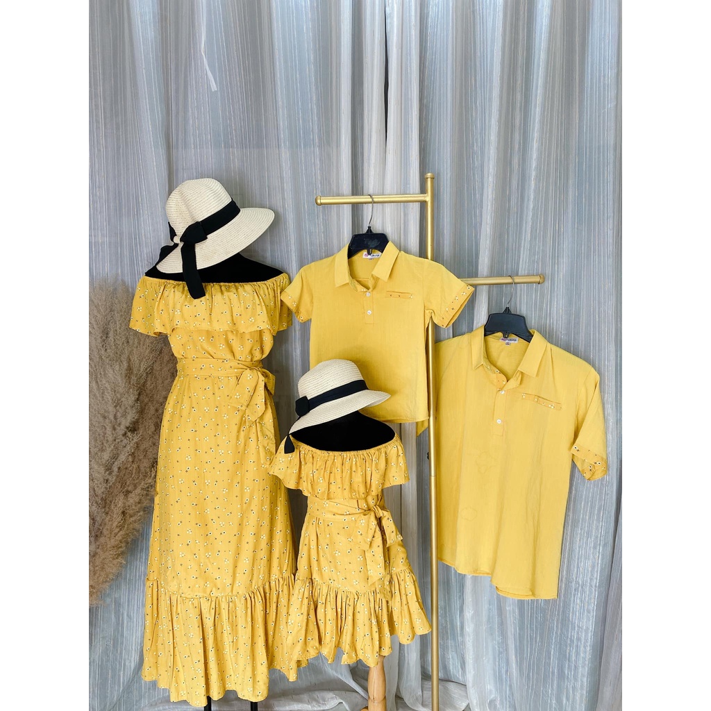 Set Gia Đình Vàng Tươi Hoa Nhí Xinh Lung Linh Fullsize 7-100kgs Chất Vải Đũi Cực Kỳ Mềm Mịn Thoáng Mát