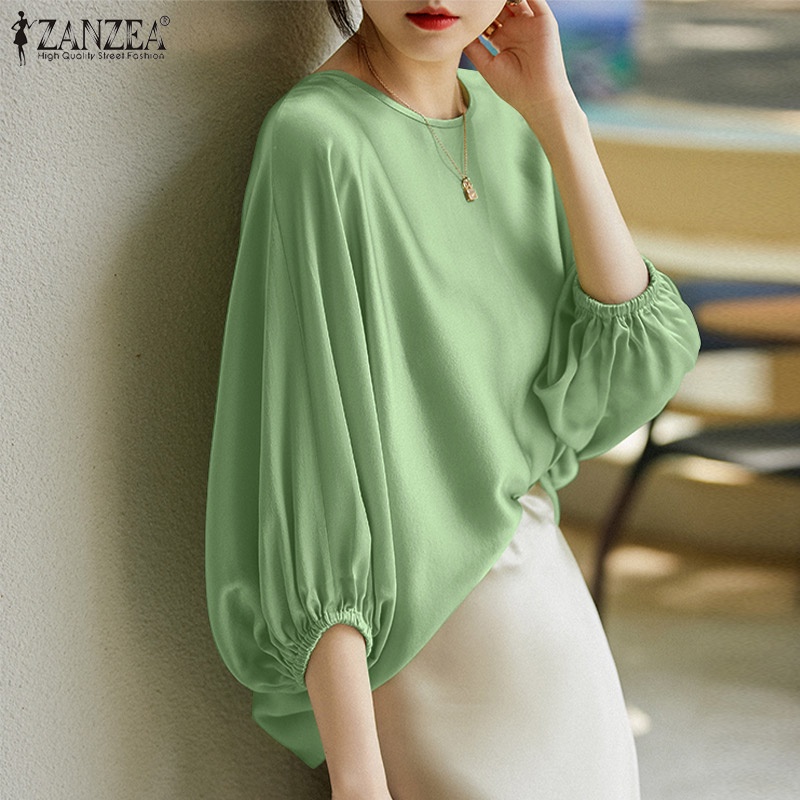 Zanzea Áo Sơ Mi Tay Lửng Vải Satin Màu Trơn Thời Trang Công Sở