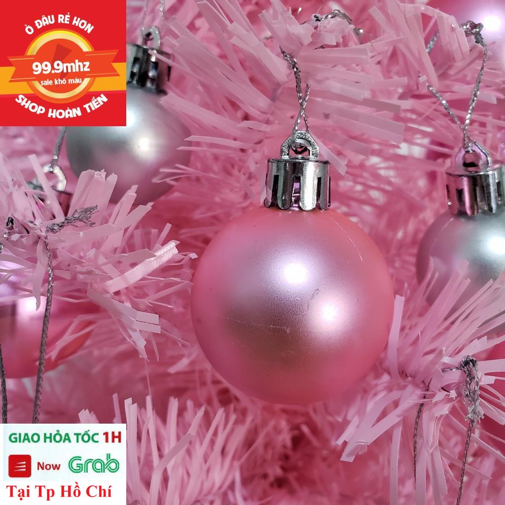 Cây Thông Noel Mini Trang Trí Noel Giáng Sinh Màu Hồng Quả Châu Cao 60cm Tặng Dây Led Để Bàn Cực Đẹp
