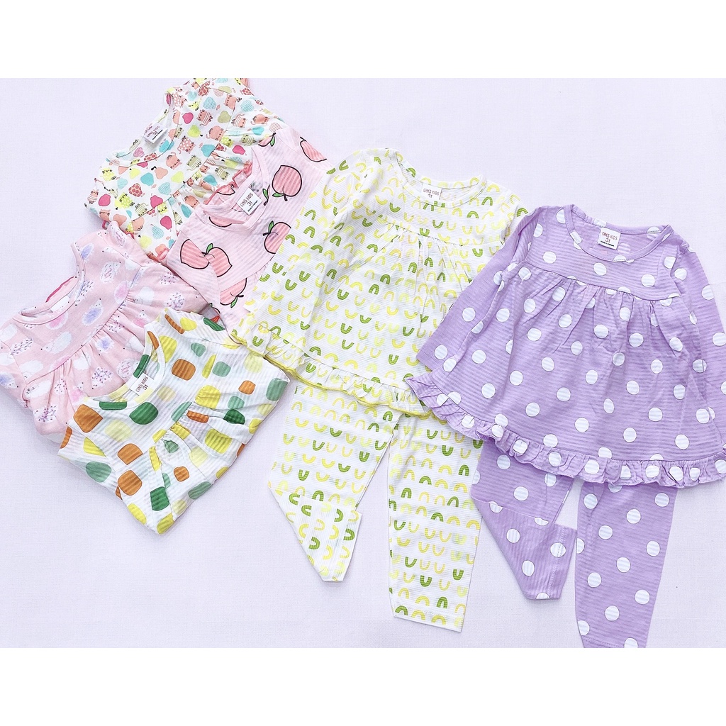 Bộ Bozip chất mềm mại dáng babydoll viền bèo họa tiết ngộ nghĩnh cho bessRIo hàng có sẵn kèm video