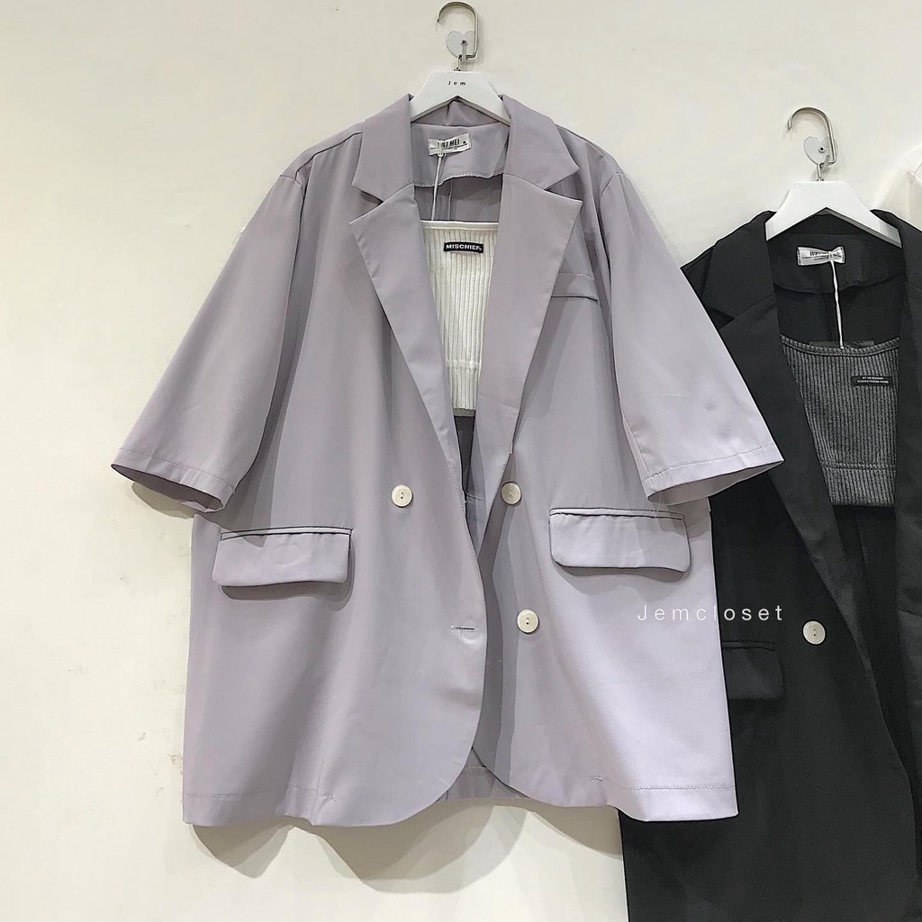 Áo Blazer Nữ 4 Loại Màu Trắng Tím Vàng Đen Áo Vest Tay Ngắn Form Rộng Có Nút Trước Phong Cách Lịch Sự Nữ Tính 1616