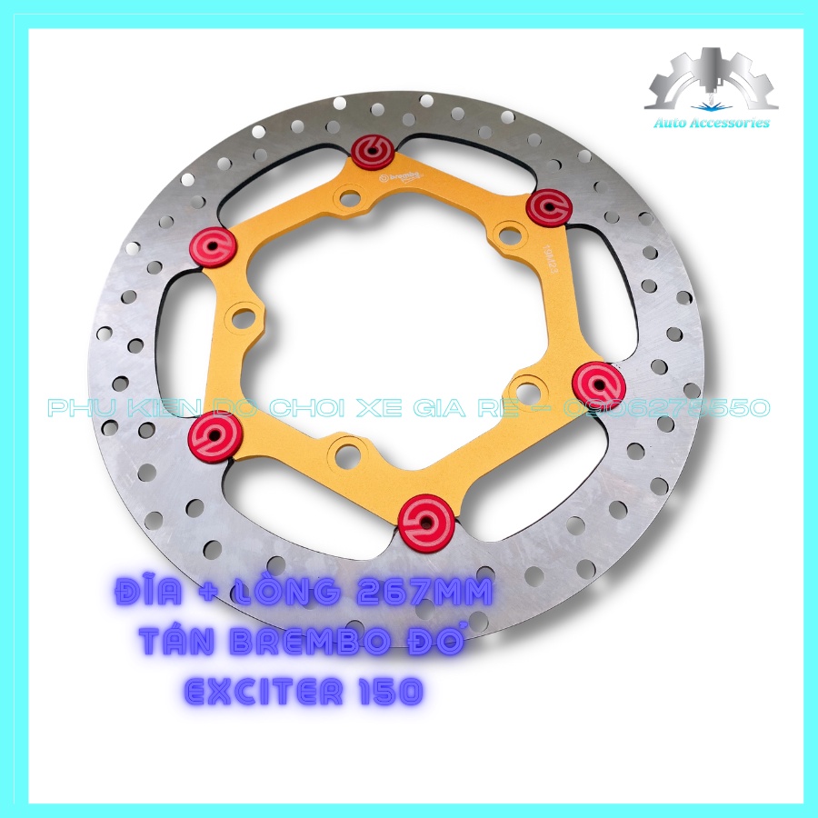Đĩa Thắng Trước OVERSIDE 5 lỗ size 267mm gắn như Zin Exciter 150/155 (Ex150 Ex155)- Kèm Lòng Vàng Tán Đỏ Brcmbe như hình