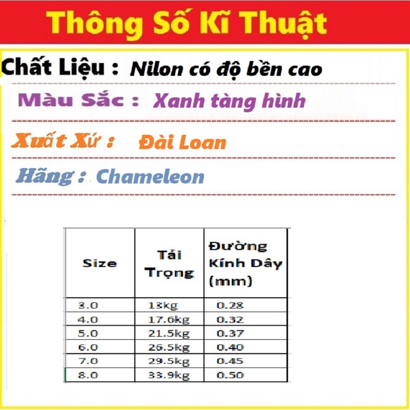 Cước Câu Cá Tàng Hình 3D 100m Chameleon DCC01 Cao Cấp Siêu Tải Trọng Siêu Bền - Sanami Fishing Store