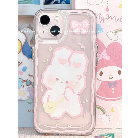 Ốp điện thoại trong suốt in hình thỏ đựng thẻ thích hợp cho iPhone Apple 13Promax Iphone12 11 Xs 8P