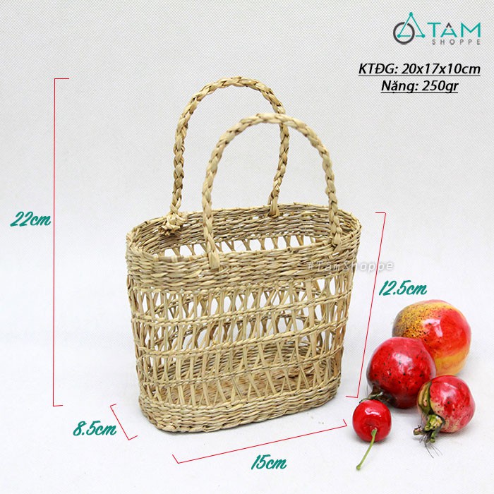 [ĐAN KĨ DÀY ĐẸP] Giỏ cói quai xách đi chợ cỡ nhỏ C22cm T-MTRN-07