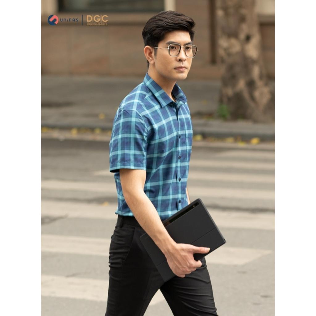 Áo sơ mi nam DGCs ngắn tay kẻ caro phong cách Hàn Quốc, chất vải cao cấp mềm mịn SASNBA57M