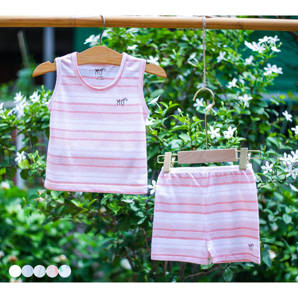 Bộ quần áo ba lỗ sợi tre NUS họa tiết & kẻ sọc cho bé trai, bé gái (size từ 3 tháng đến 4 tuổi)