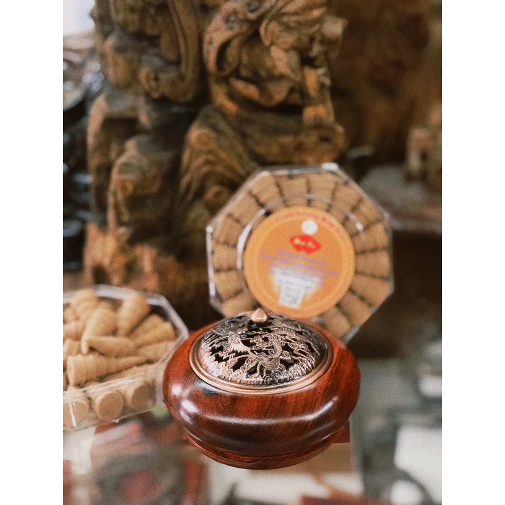 Lư xông trầm gỗ hương [Gỗ hương nguyên khối] nắp rồng