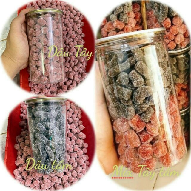 Kẹo Dâu Tây Mix Kẹo Dâu Tằm - Đặc Sản Đà Lạt Hũ 300gr - Vị ngọt thanh, chua nhẹ ngào