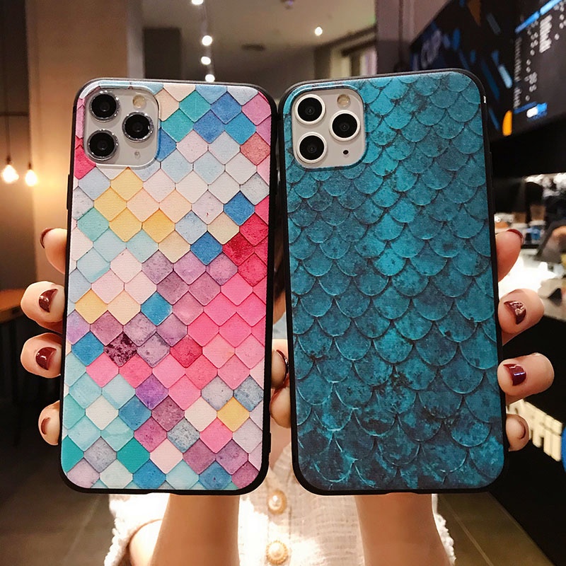 Ốp điện thoại chống sốc in họa tiết vảy cá nhiều màu cho iPhone XS 7plus 8 plus 11 pro max XR XS max 12 pro 13 mini 6Splus SE