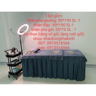 Combo ga giường spa, nối mi... ( ga, vỏ gối, ruột gối, khăn phủ giường, khăn phủ gối, khăn đắp)