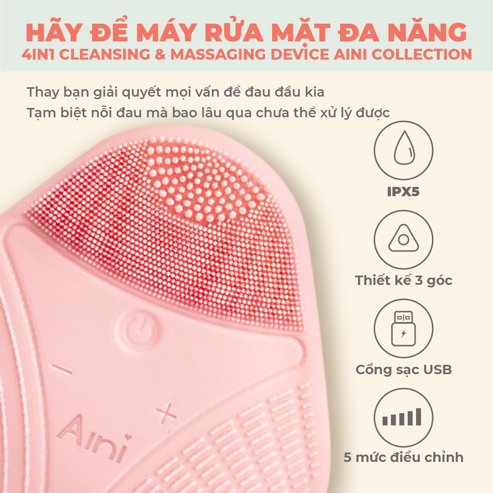 Máy rửa mặt đa năng 4in1 Cleansing & Massaging Device AINI COLLECTION - Hàng chính hãng AINI14