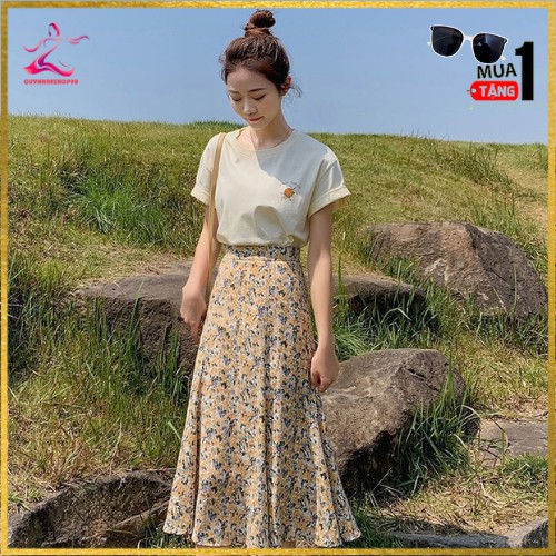 [ mua 1 tặng kính mát] Chân Váy Hoa  Xòe 2021- vải mát, nhẹ. | BigBuy360 - bigbuy360.vn