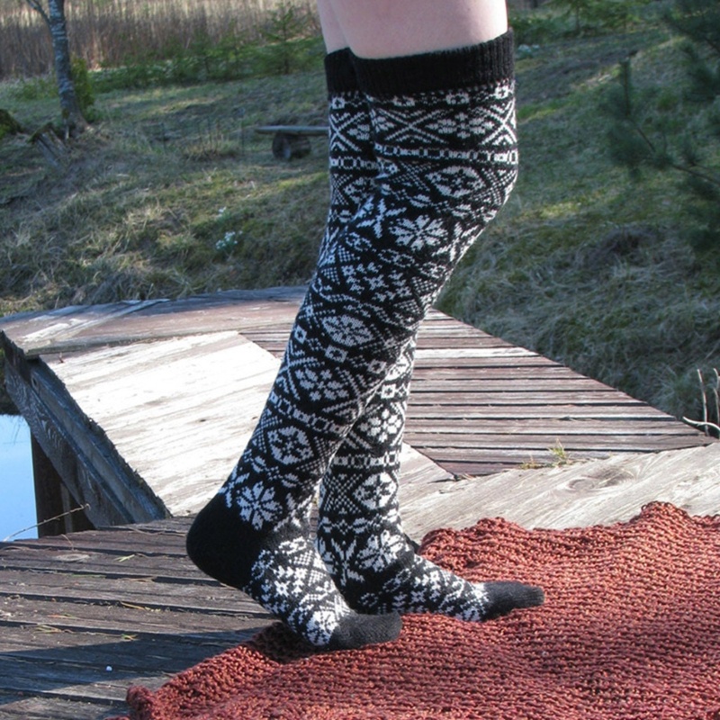 Xiangbao Tất Dệt Kim Dài Qua Gối Họa Tiết Hình Học Giáng Sinh Mùa Thu Cho Nữ