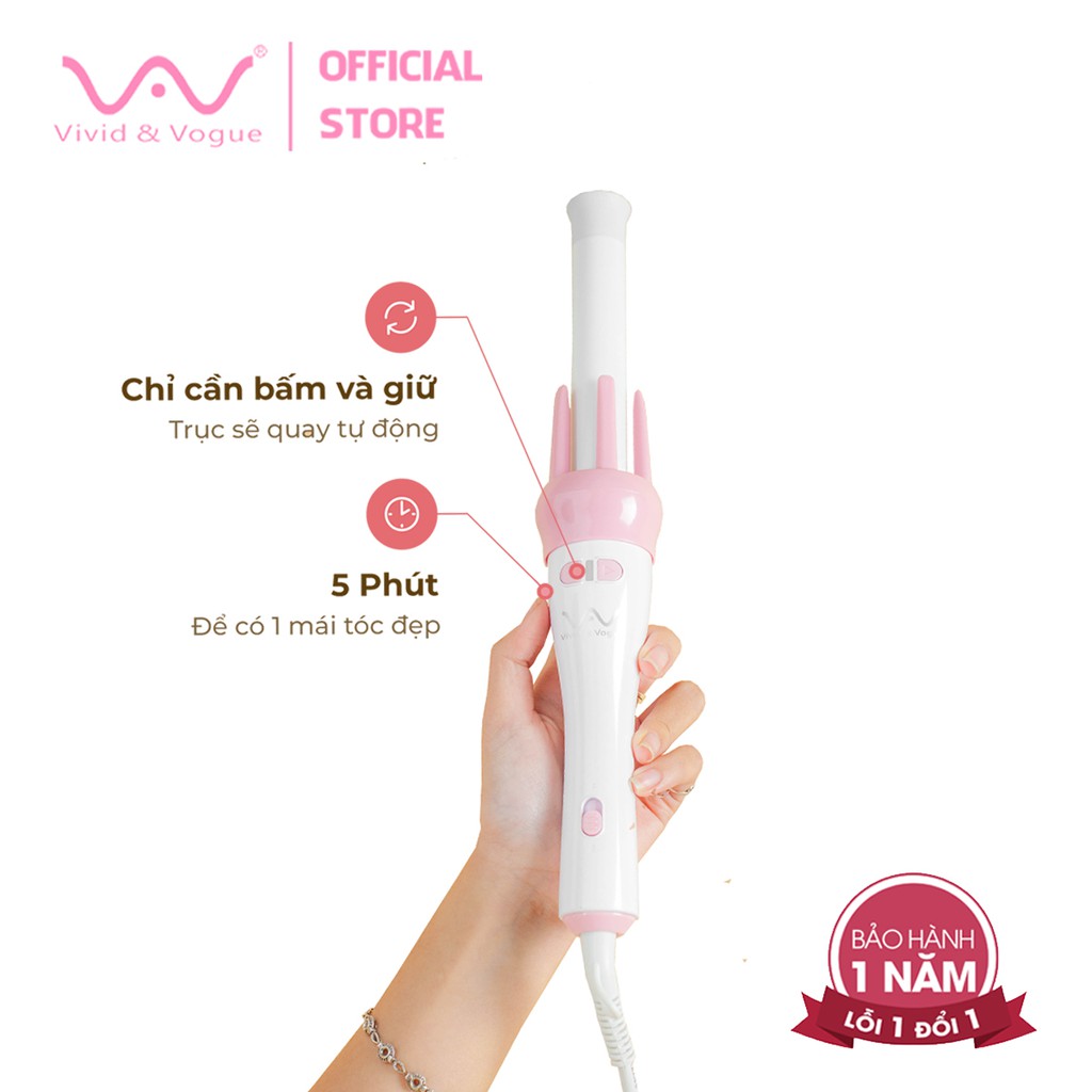 Máy Uốn Tóc Xoăn Xoay Tự Động 360 VIVID & VOGUE,Máy Làm Tóc Uốn Xoăn Tự Động - Hàng Chính Hãng Bảo Hành 1 năm.