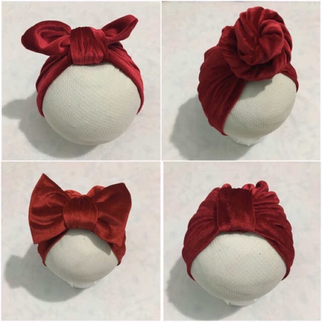 Mũ turban cho bé: vải nhung đỏ
