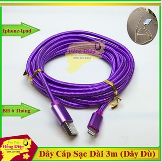 Dây Cáp Sạc Iphone - Ipad Dài 3m (Dây Dù) Loại Xịn Có Hộp