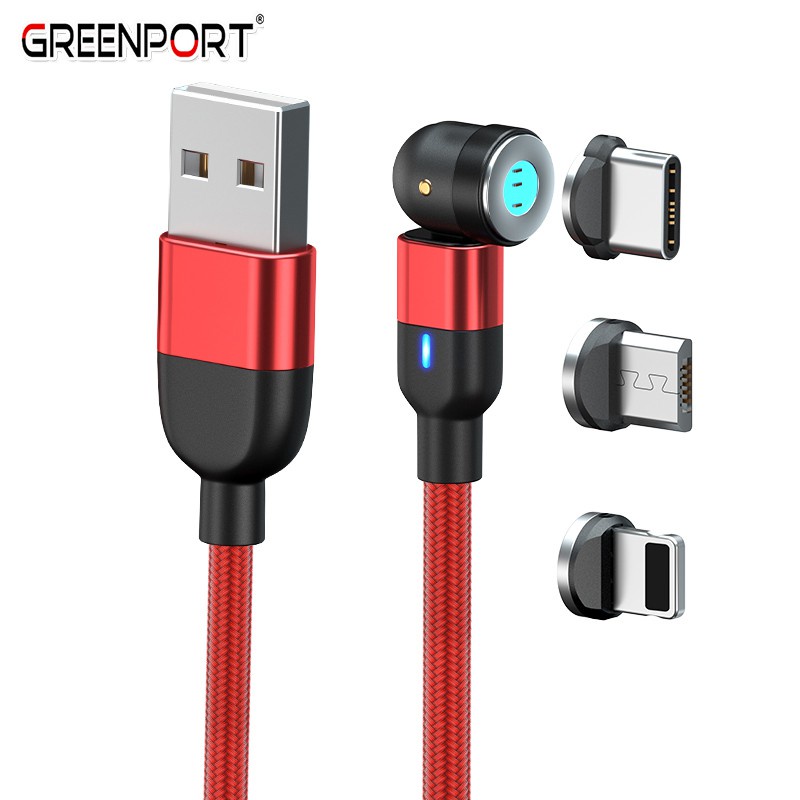 Greenport Dây cáp sạc từ tính Micro Usb Type C cho Iphone Samsung 2020 360+180