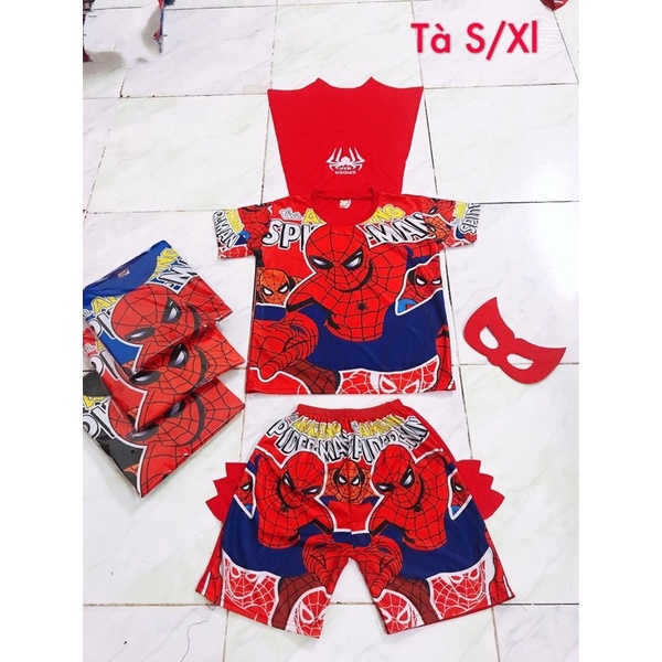 Bộ quần áo siêu nhân bé trai, chất thun 3D mềm mịn, quần áo siêu nhân nhện có cánh kèm mặt nạ mẫu ngẫu nhiên