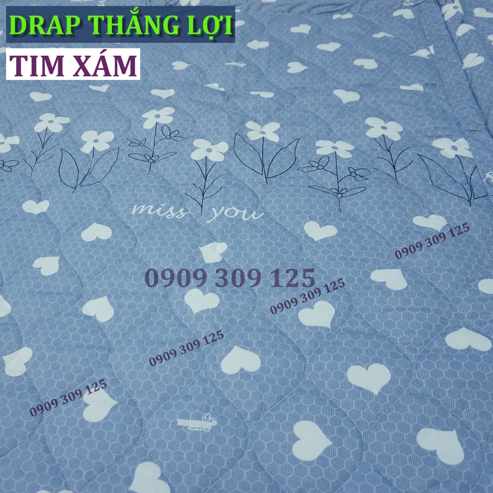Drap Thắng Lợi, ga giường thoáng mát (chuẩn LOGO) cotton 100% mẫu TIM XÁM