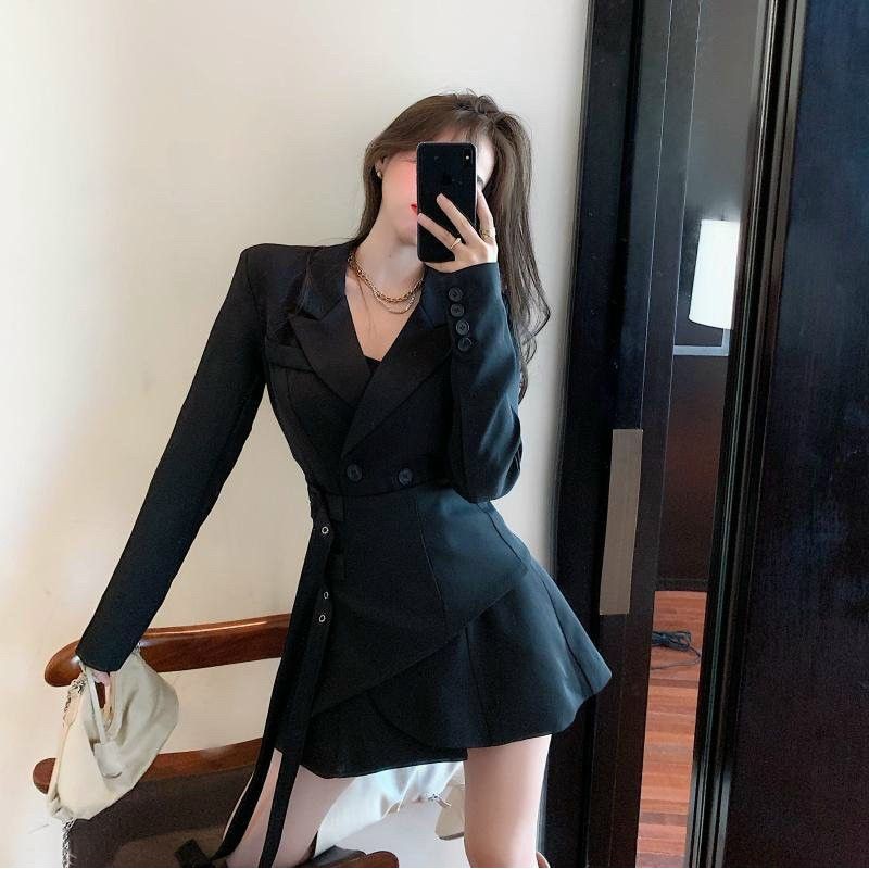 Đầm cổ vest lệch tà cá tính cực chất