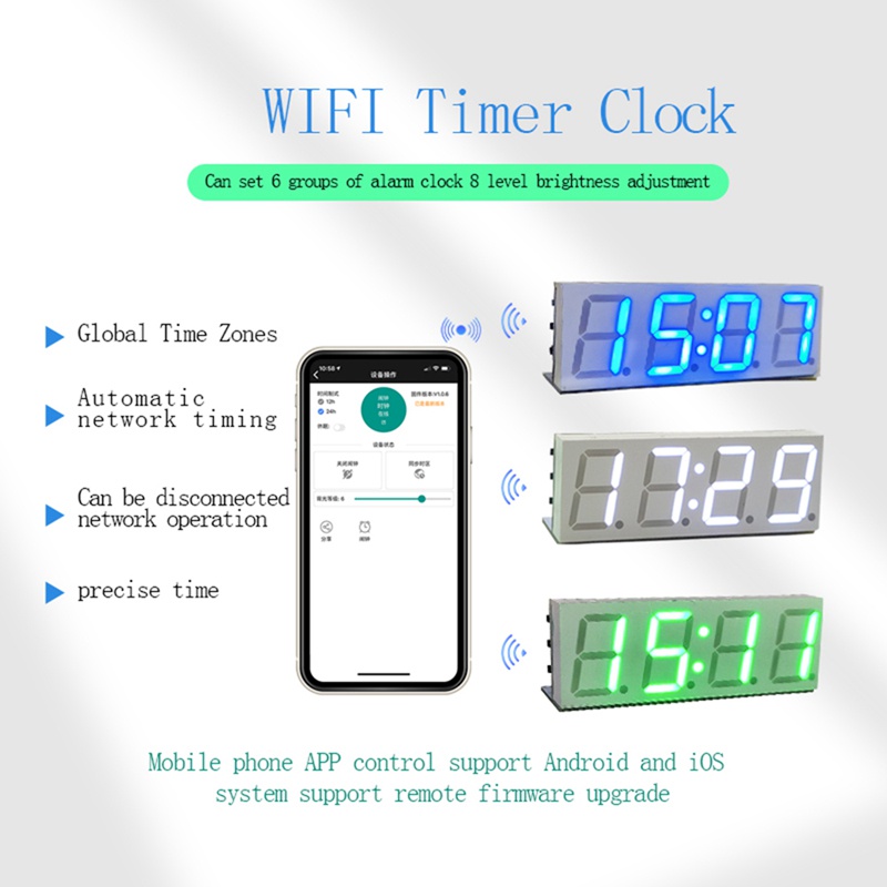 Mô Đun Đồng Hồ Kỹ Thuật Số Tự Động Kết Nối Wifi Không Dây Màu Trắng