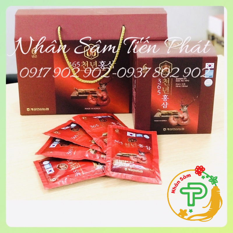 Nước Hồng Sâm Linh Chi Nhung Hươu 365 - Hàn Quốc , Hộp 20 Gói x 70ml/ Gói - Chính hãng