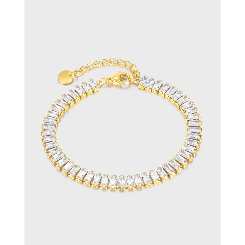 Vòng Tay Inox Đính Đá Zircon Hình Vuông Phong Cách Âu Mỹ Sang Trọng Thời Trang Cho Nữ