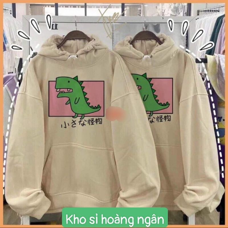 Áo Hoodie Nón Chui Trùm Đầu Nữ Nam Unisex Chất Vải Nỉ Cotton Hình Khủng Long ( kèm ảnh thật)