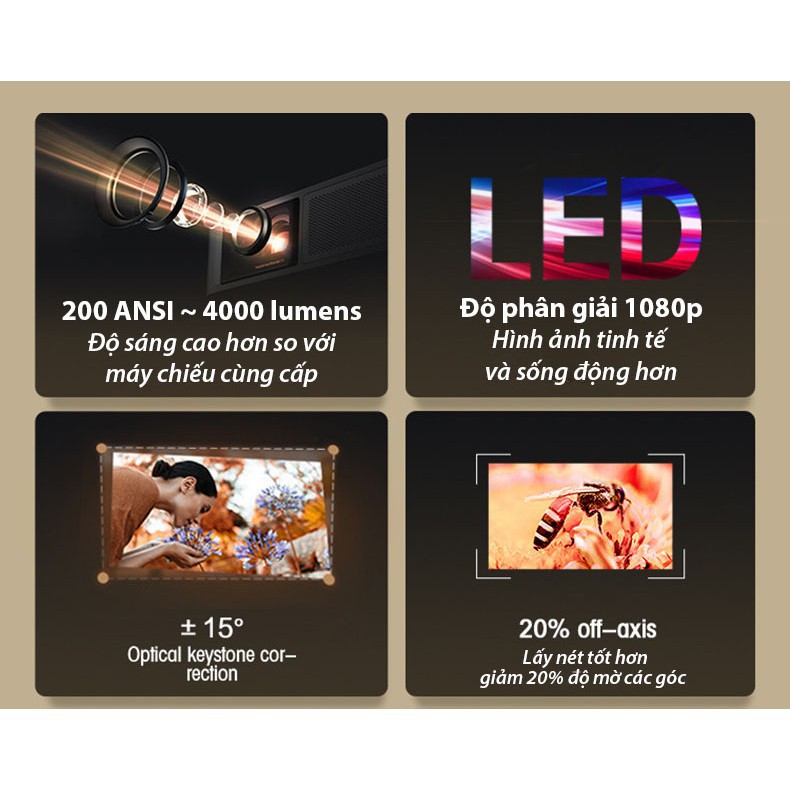 ☈☽Máy Chiếu mini Full HD 1920x1080 LC100 Tích Hợp Hệ Điều Hành Android Với Độ Sáng Cao 4200 lumen - Rạp Phim Tại Nhà | BigBuy360 - bigbuy360.vn