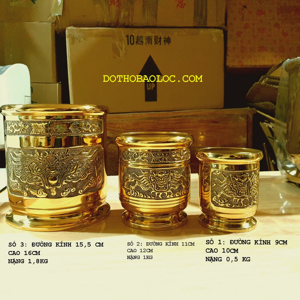 Lư hương thẳng rồng phù 3 số bằng đồng thương hiệu Thuận Phát