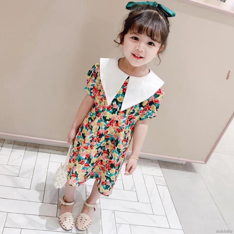 Đầm Hoa Ngắn Tay Thời Trang Cho Bé Gái