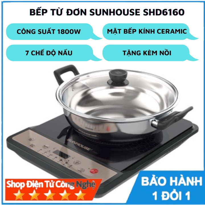 Bếp từ đơn Sunhouse SHD6160 công suất 1800W, tặng kèm nồi lẩu