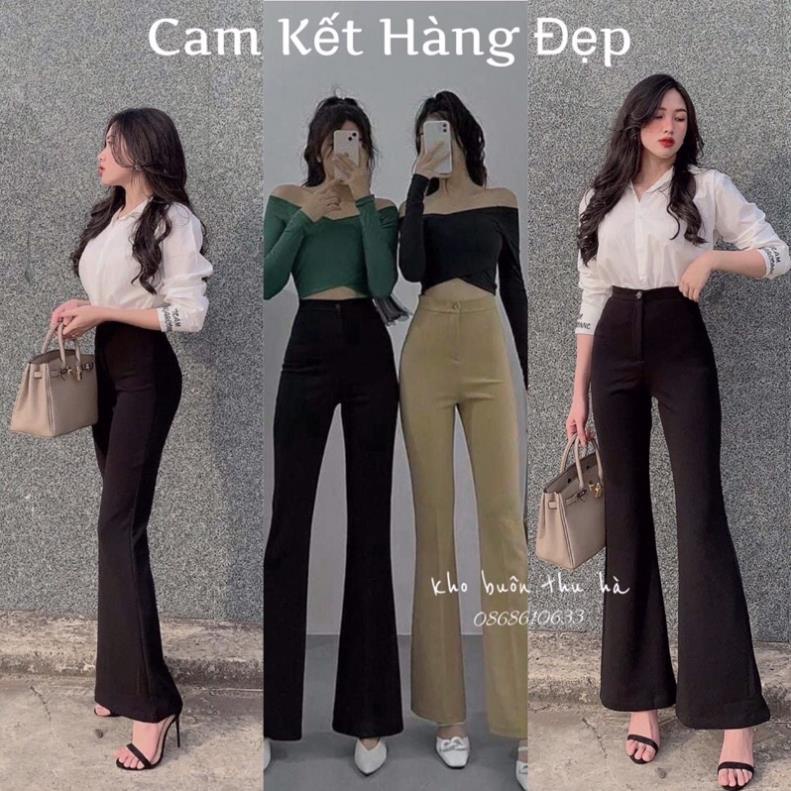 Quần ống loe cạp cao 1 cúc , quần vải  ống rộng siêu hách dáng tôn vòng 3, phong cách hàn quốc 021 /kho buôn thu hà