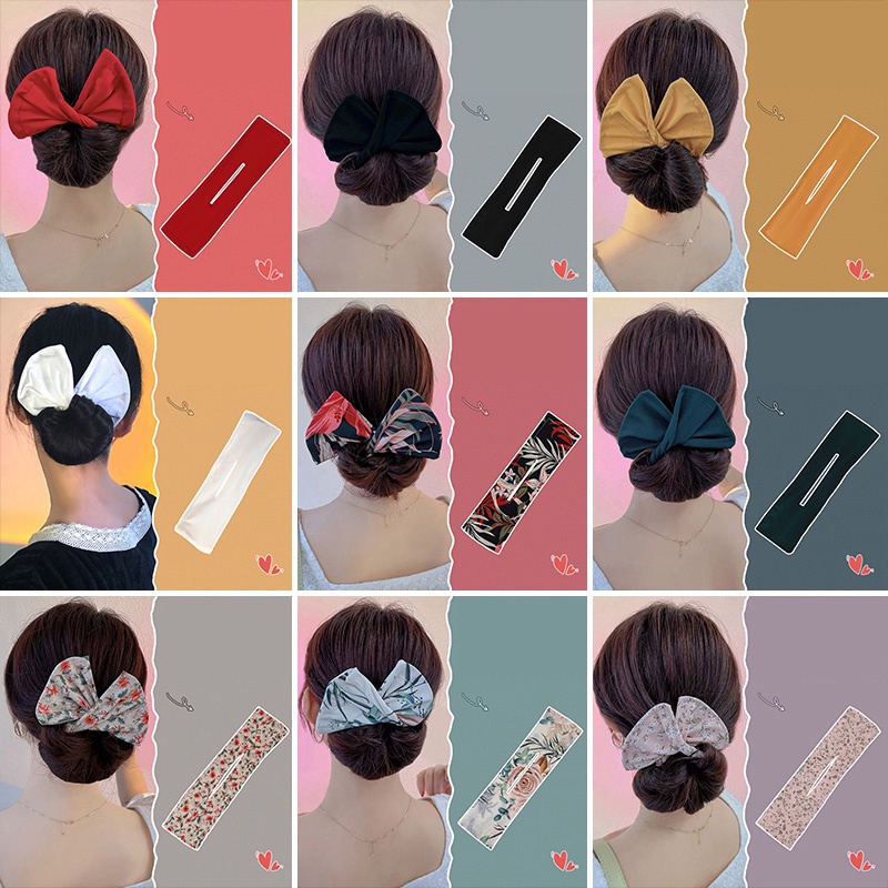 Kẹp tóc hình nơ in họa tiết thời trang Hàn Quốc