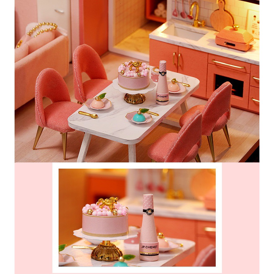 Mô hình nhà búp bê DIY Doll House Miniature_ HAPPY MOMENT _Tặng TẤM CHE BỤI + KEO
