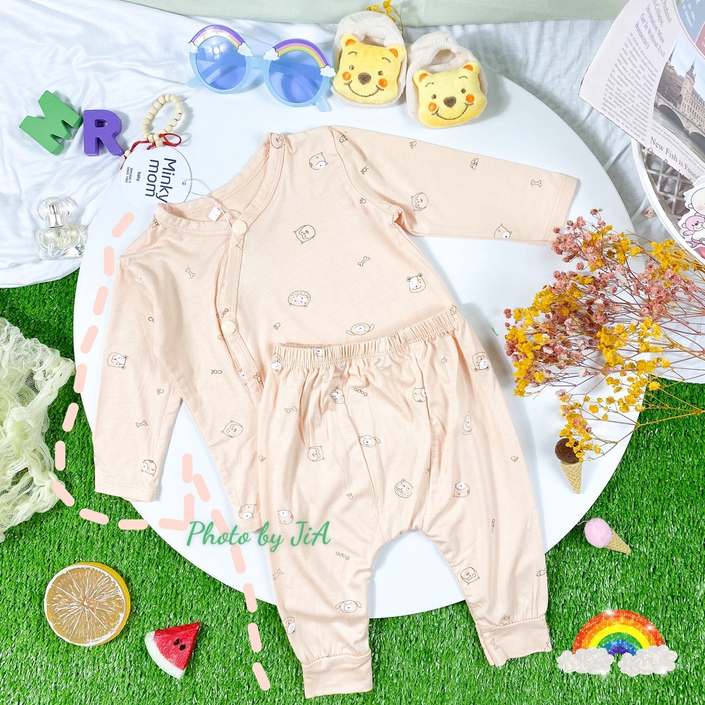 [Mã SKAMFSW175 giảm 10K đơn 50K] Bộ sơ sinh THUN LẠNH MINKY MOM Quần Đắp Đũng, Nút Cài Chéo, In Hình Toàn Thân SS-IN02