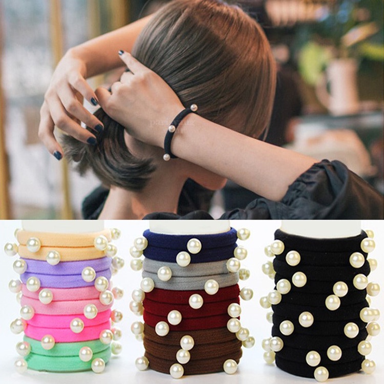 1 Dây Buộc Tóc Co Giãn Đính Hạt Ngọc Trai Nhiều Màu Sắc Dành Cho Nữ