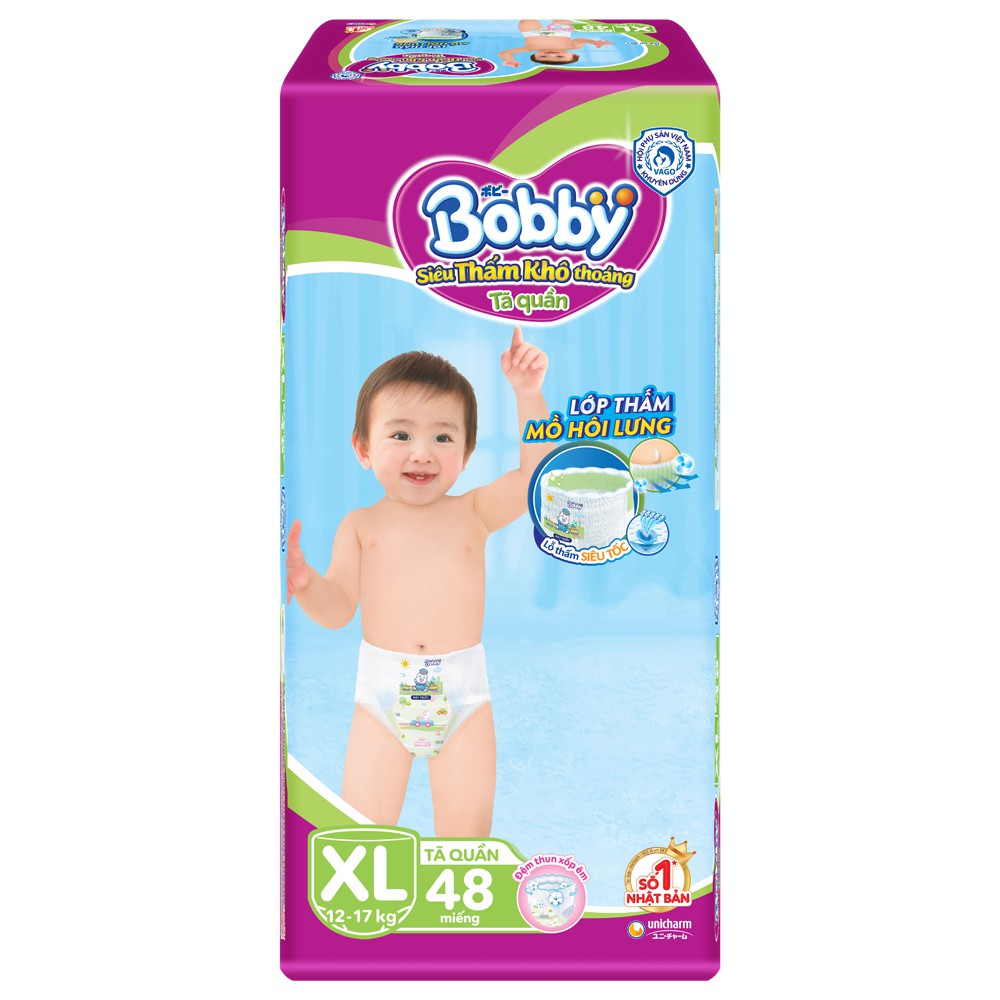 Bỉm tã quần Bobby size XL 48 miếng cho bé từ 12-17kg