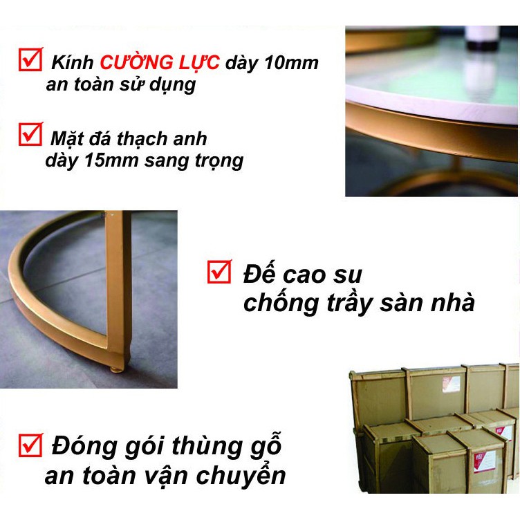 [HOT TREND-MẸ BỒNG CON-MỚI LẠ] Bàn trà sofa bàn đôi mặt bàn giả đá, khung chân sơn tĩnh điện, kính cường lực dày 8mm