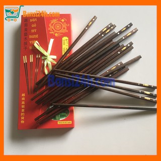 Đũa gỗ trắc đỏ cao cấp khảm họa tiết con cá - 10 đôi