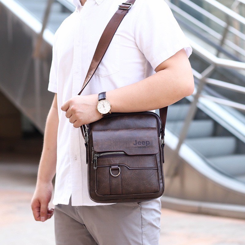 Túi đeo chéo nam da bò JEEP BULUO T69 26x21x6cm (Nâu đậm - Nâu sáng - Đen) | BigBuy360 - bigbuy360.vn
