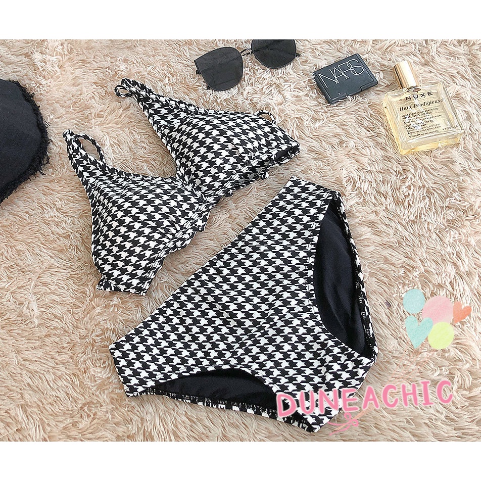 DUNEA Bộ Đồ Bơi Bikini Hai Dây Họa Tiết Sọc Caro Thời Trang Cho Nữ