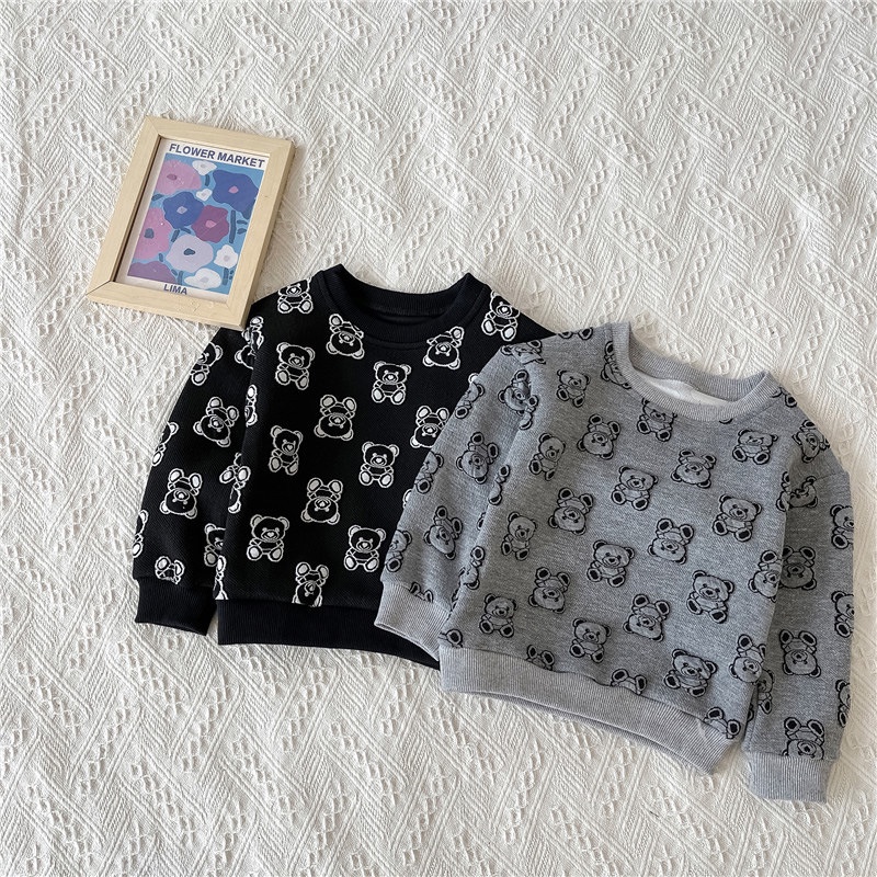 Áo sweater AMILA tay dài cổ tròn in hình gấu thời trang thu đông mới cho bé gái